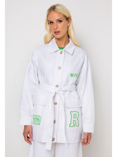 Embroidered Patch Belted Denim Jacket