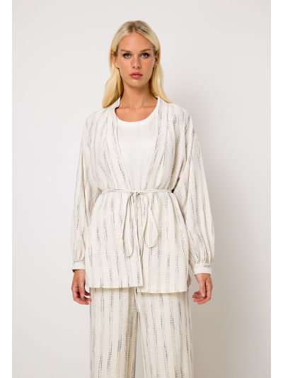 Lurex Striped Belted Kimono- Ramadan Style