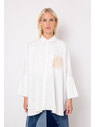 Oversized Faux Leather Patch Pocket Shirt