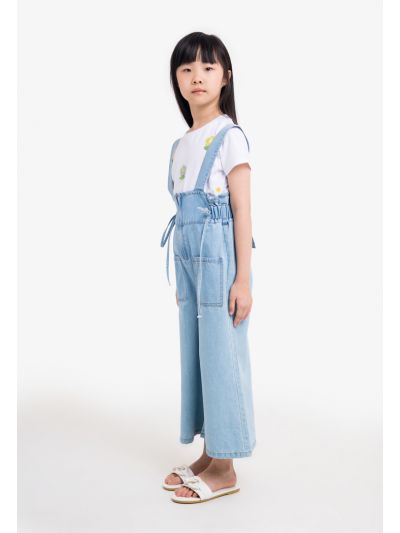 Wide Leg Solid Denim Dungaree
