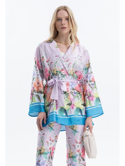 Floral Printed Jacket With Belt -Sale