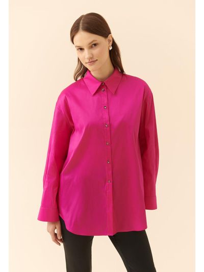 Roman Taffeta Women'S Shirt With Stone Buttons Fuchsia