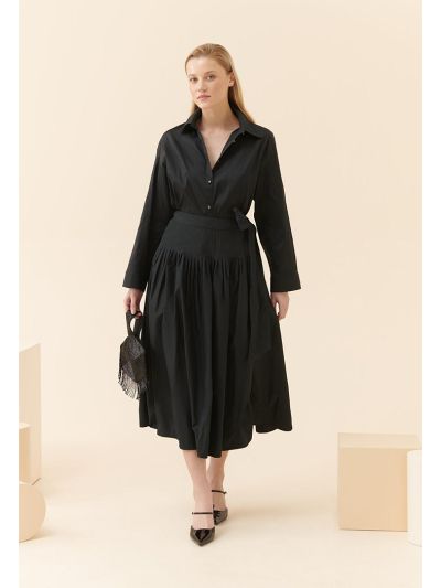 Roman Solid Evening Midi Skirt Black