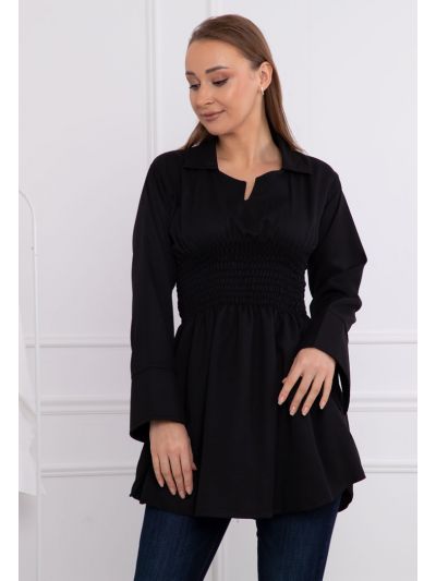 Solid Shirred Peplum Blouse (Free Size)