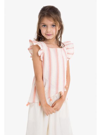 Lurex Striped Ruffle Sleeveless Blouse