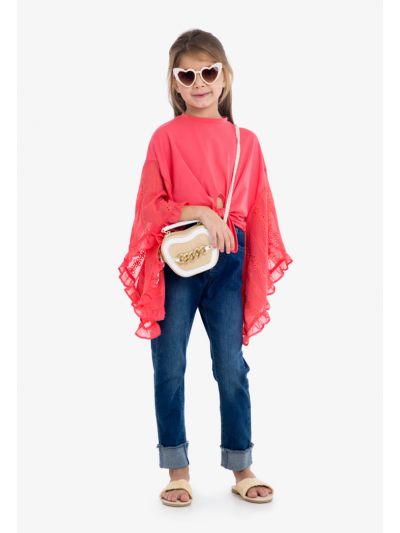 Elasticated Waistband Frayed Folded Hem Denim Pants