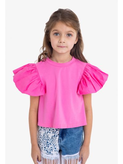 Ruffled Sleeves Solid T Shirt