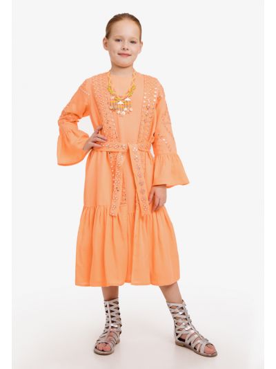 Ruffled Embroidered Dress & Abaya Set