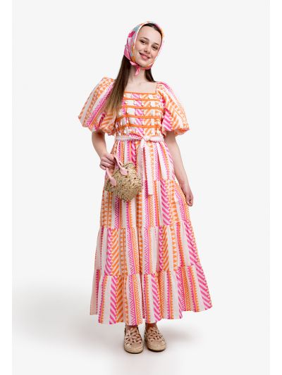 Tiered Puff Sleeves Dress with Seashell Details