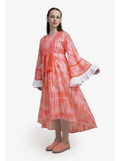 High-Low Bell Sleeves Embroidered Dress