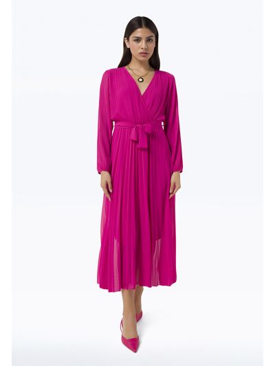 Asymmetrical Front Pleated Flared Dress