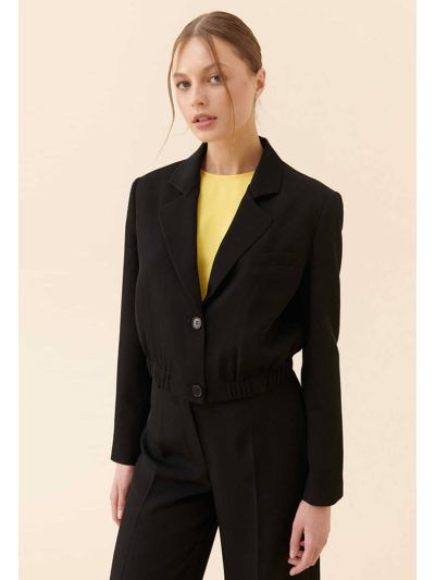 Roman Silk Crepe Elasticated Waist Jacket Black
