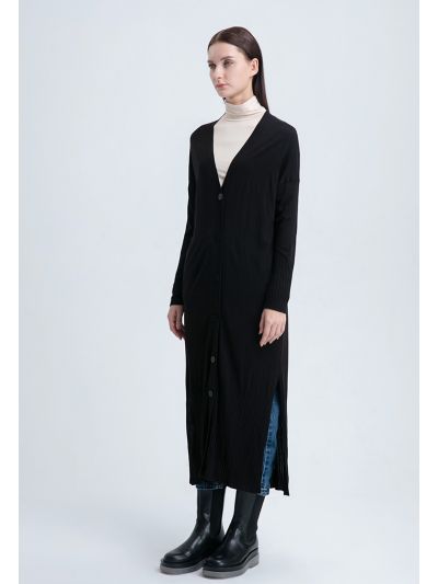Front Open Long Solid Knit Cardigan