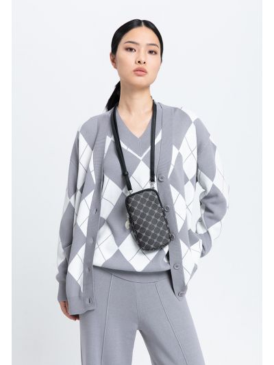Knitted Checkered Loose Fit Cardigan