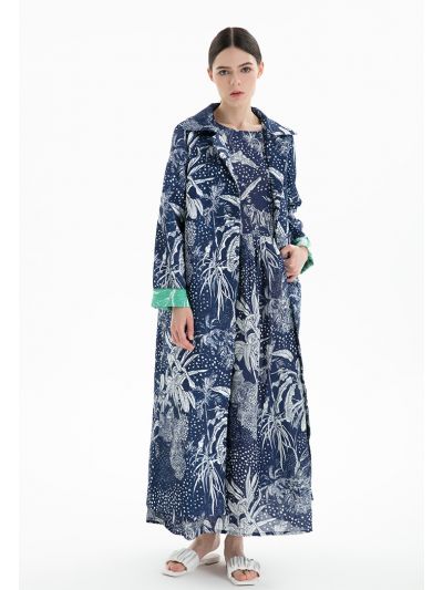 Wide Collar Quilted Printed Open Front Abaya -Sale