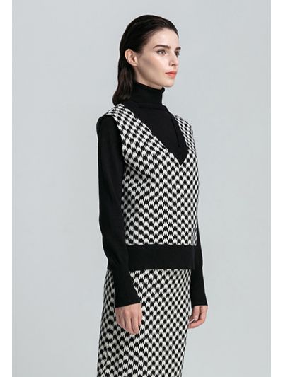 Contrast Houndstooth Knitwear