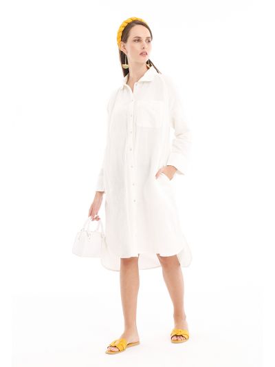 Solid Linen Midi Dress
