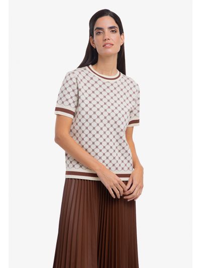 Inverse R Printed All Over Two Tone Knitted T-Shirt