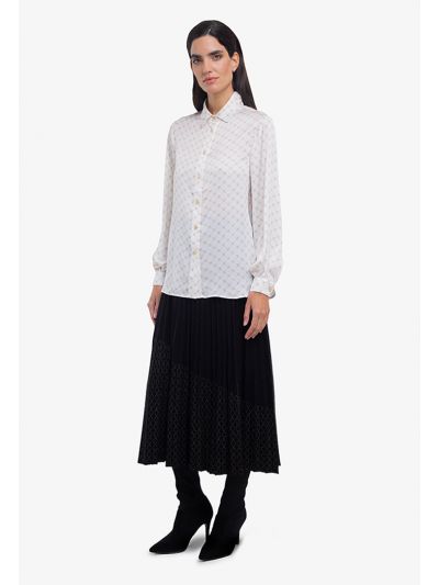Embroidered Pattern Two Tone Pleated Skirt -Sale