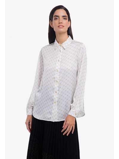 Embroidered Inverse R Printed Button Up Shirt