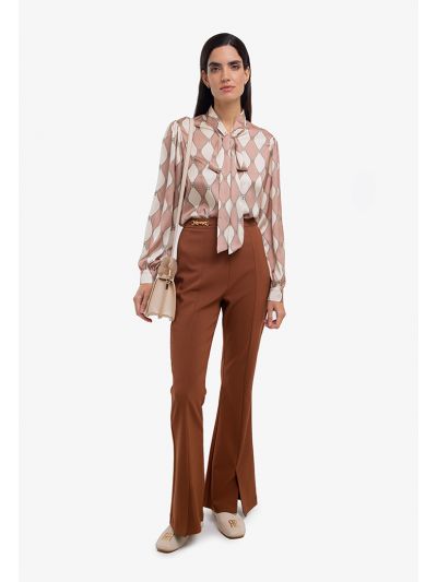 Solid Front Split Hem Pleated Trouser