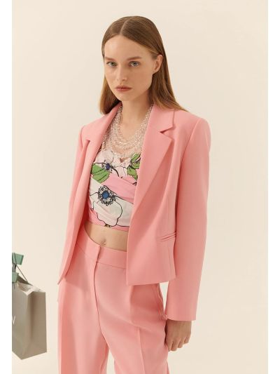 Roman Solid Silk Crepe Jacket Pink