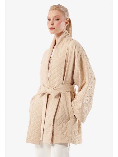 Shawl Lapel Quilted Midi Kimono -Sale
