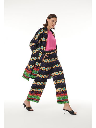 Printed Straight Leg Trouser with A Single Pleat