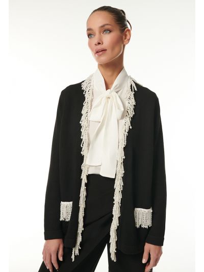 Round Pearl Fringed Knitted Jacket -Sale