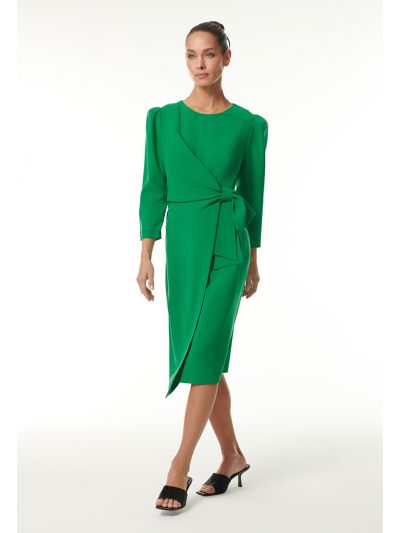 Wrap Solid Panel Midi Dress -Sale