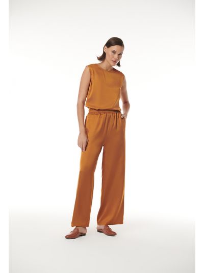 Satin Textured Solid Straight Leg Trouser