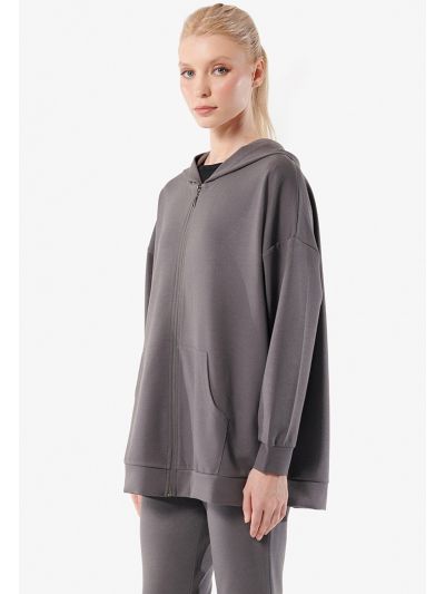 Solid Knitted Zip-Up Hoodie
