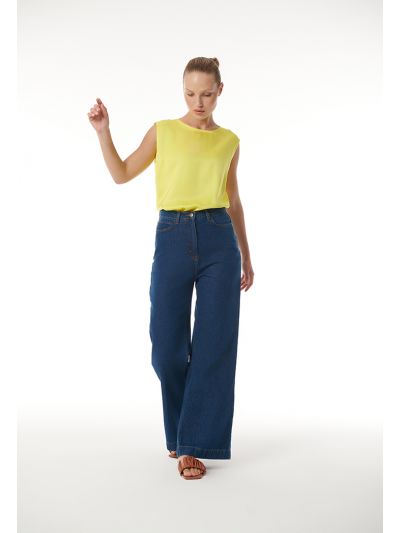 Solid Wide Leg Denim Trouser
