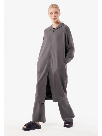 Solid Midi Knitted Dress With Hood
