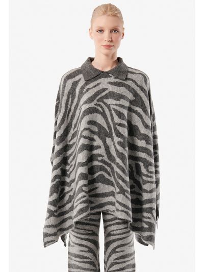 Zebra Knit Oversize Woolen Poncho