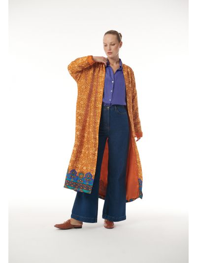 Vintage Floral Patterned Maxi Open Abaya