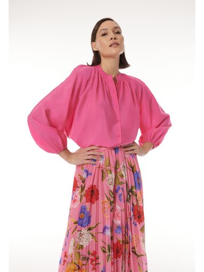 Ruched Details Long Sleeves Buttoned Blouse -Sale