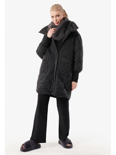 Quilted Padded Solid Midi Jacket