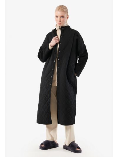 Felted Faux Fur Quilted Midi Coat -Sale