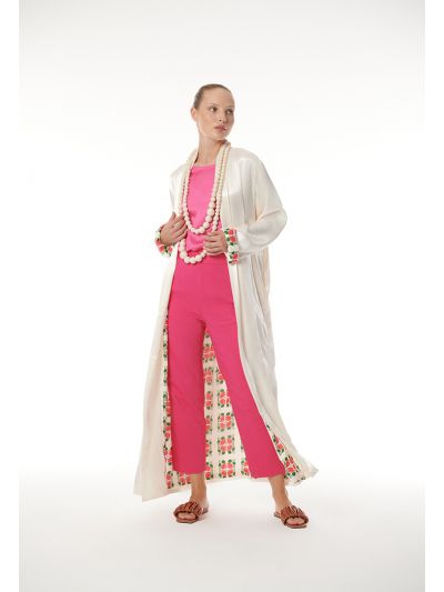 Printed Lining Solid Outer Maxi Open Abaya