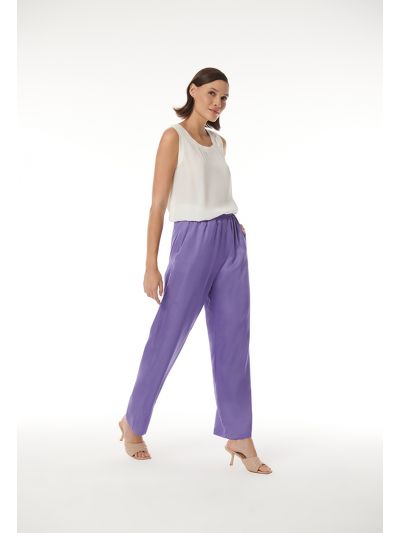 Satin Textured Solid Straight Leg Trouser