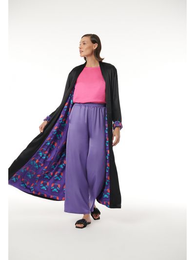 Printed Lining Solid Outer Maxi Open Abaya
