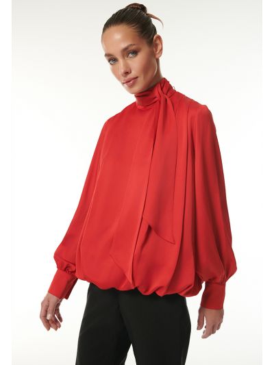 Pleated Self Tie Balloon Blouse -Sale