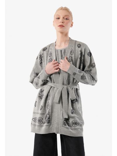 Contrast Motif Knitted Cardigan -Sale
