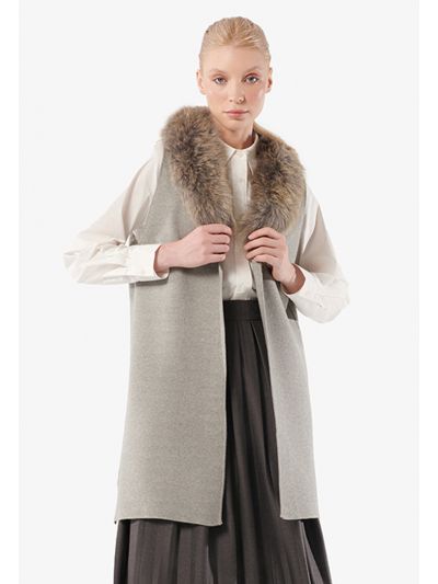 Faux Fur Solid Knitted Cardigan