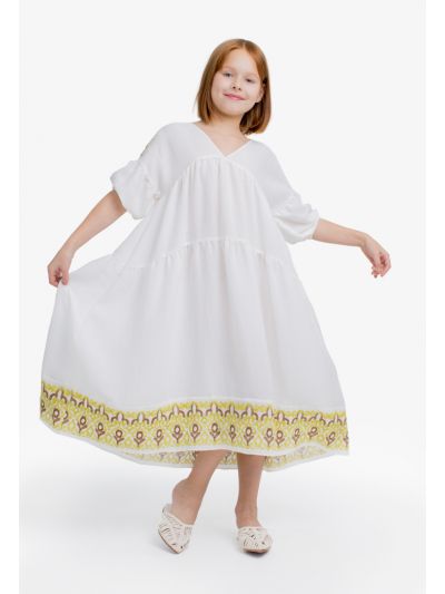 Solid Embroidered Short Sleeves Dress