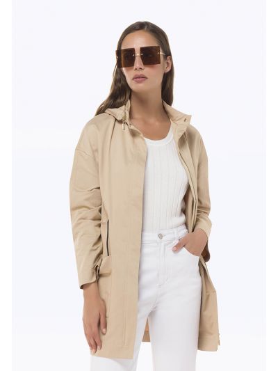 Midi Trench Coat With Side Drawstrings -Sale