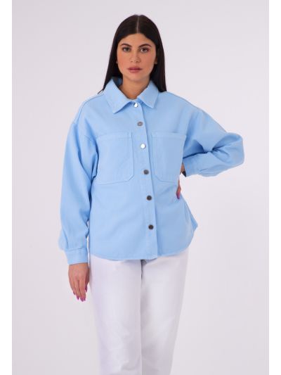 Two Pockets Solid Denim Classic Shirt (Free Size)