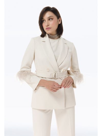 Feathered Sleeve Double Breasted Blazer -Sale
