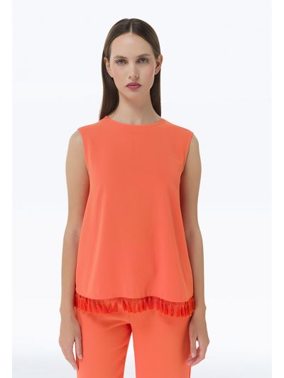 Crepe Look Tassel Hem Blouse -Sale